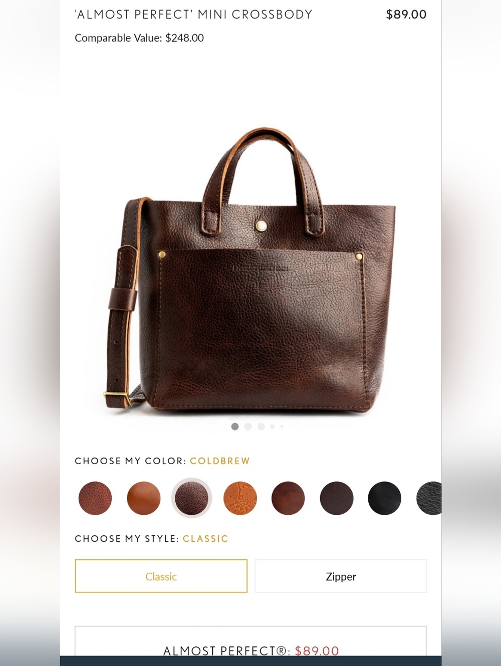 NWOT PLG Almost Perfect Mini Crossbody - Coldbrew